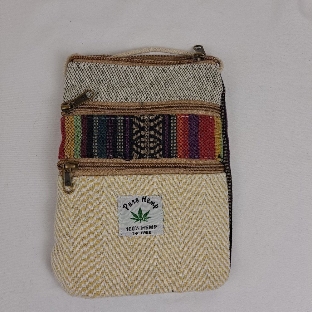 Handmade Pure Hemp Crossbody Bag Multi Pocket Multi Color Stripes NWOT